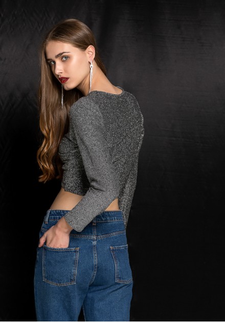 Crop top με γυαλιστερή ύφανση